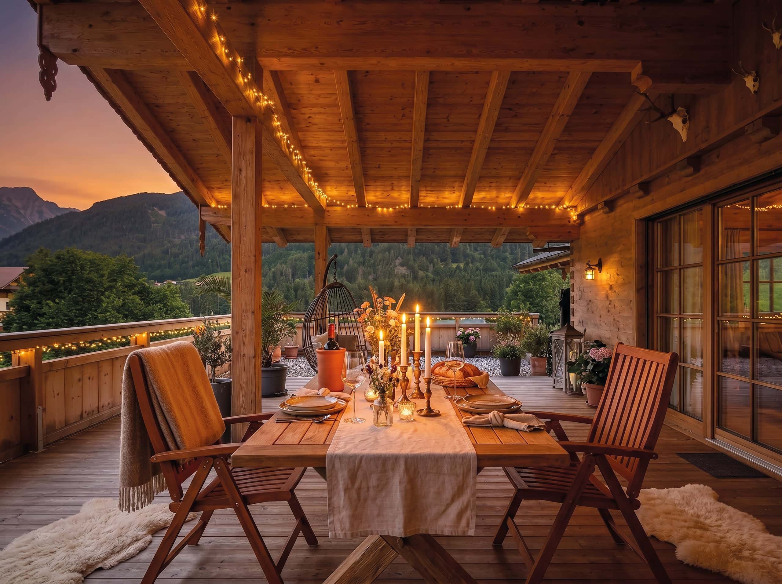 Dinner am Abend auf der Panoramaterrasse