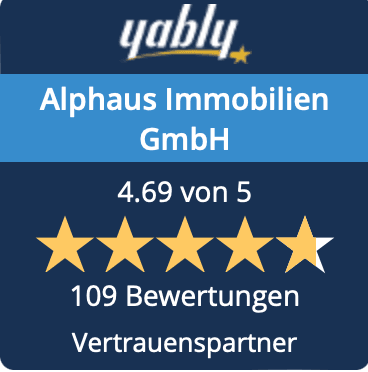 Siegel: ALPHAUS Immobilien GmbH, 4,69 von 5 aus 109 Bewertungen bei Yably