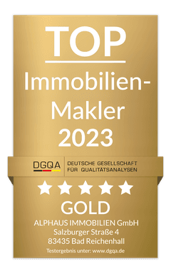 Siegel DGQA TOP Immobilienmakler 2023 in Gold für die ALPHAUS Immobilien GmbH