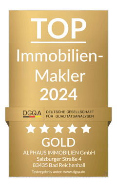 Siegel DGQA TOP Immobilienmakler 2024 in Gold für die ALPHAUS Immobilien GmbH