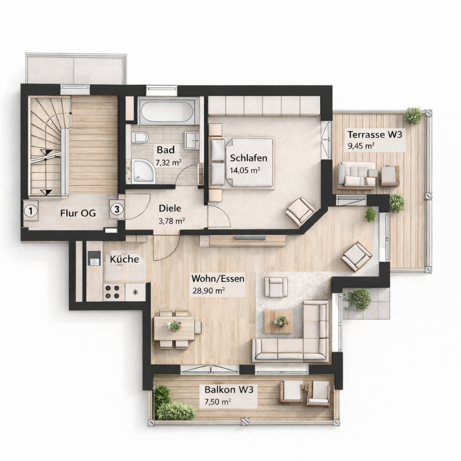 Grundriss Etagenwohnung M�nchen