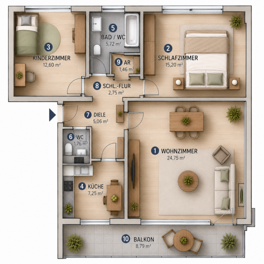 Grundriss Etagenwohnung M�nchen