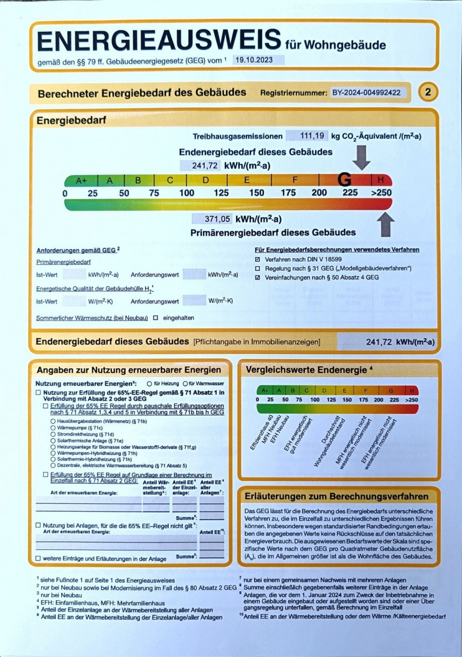 Energieausweis Seite 2 Einfamilienhaus Haag in Oberbayern
