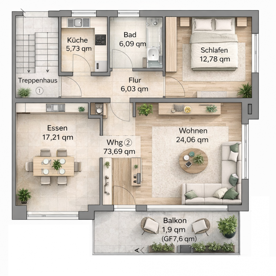 Grunriss 1. OG Etagenwohnung Otterfing